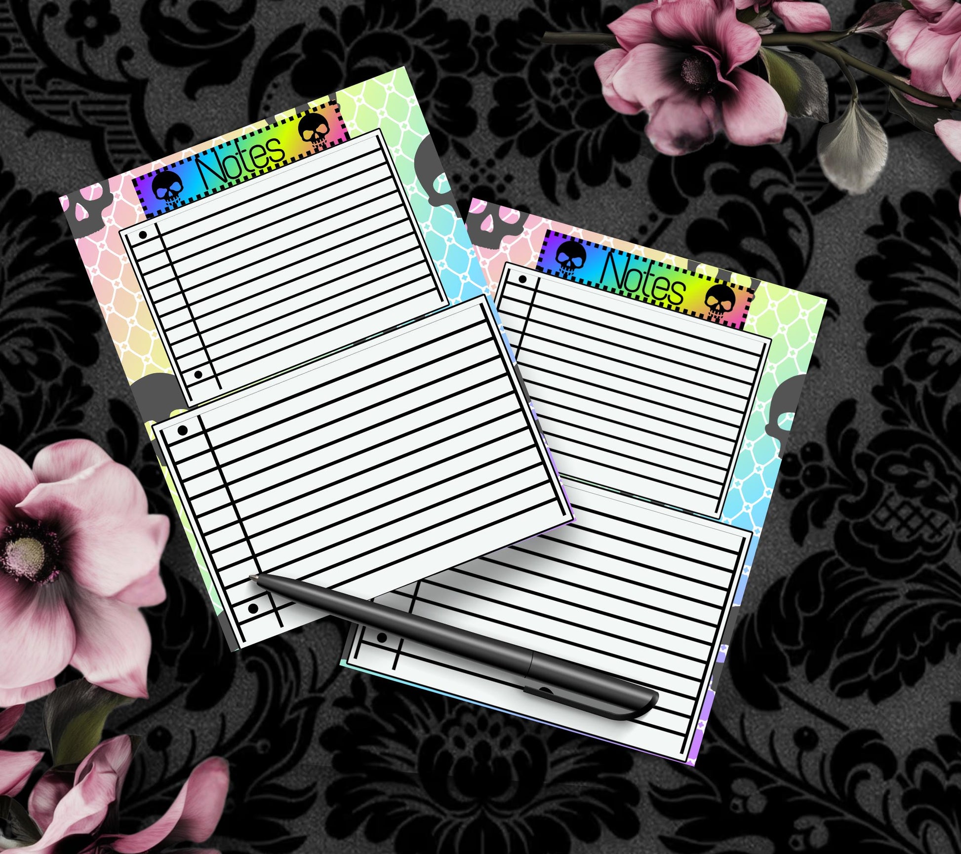 Gothic Rainbow Skull Notepad, Goth Stationery for Taking Notes or Task Management, Perfect Personalized Birthday Gift