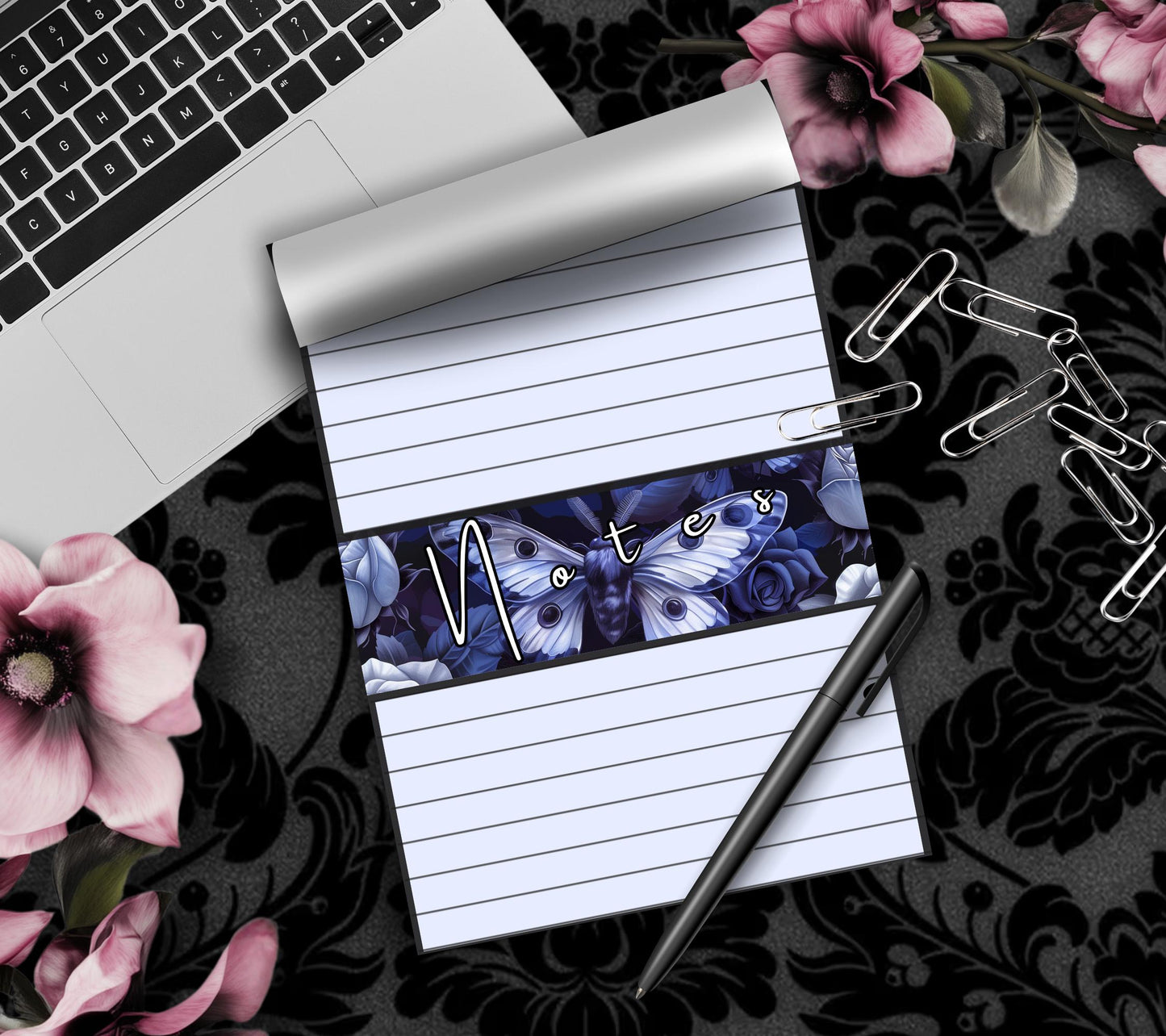 Gothic Rose & Death Head Moth Notepad, Goth Stationery for Taking Notes or Task Management