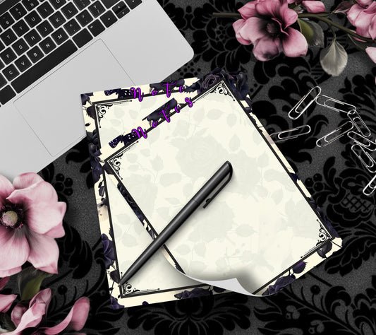 Gothic Scroll Black Roses & Death Head Moth Notepad, Goth Stationery for Taking Notes or Task Management