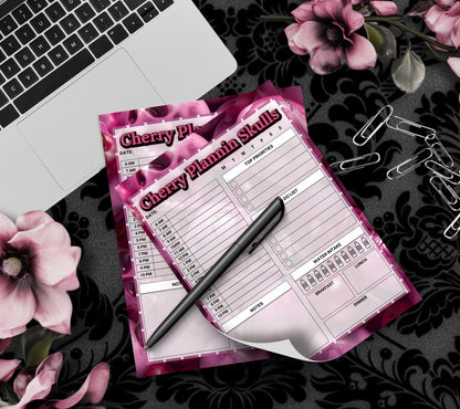 Gothic Skull Cherry Daily Planning Notepad, Goth Stationery for Taking Notes or Task Management, Perfect Personalized Birthday Gift