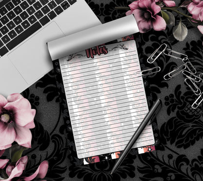 Gothic Striped Damask Notepad, Goth Stationery for Taking Notes or Task Management, Perfect Personalized Birthday Gift