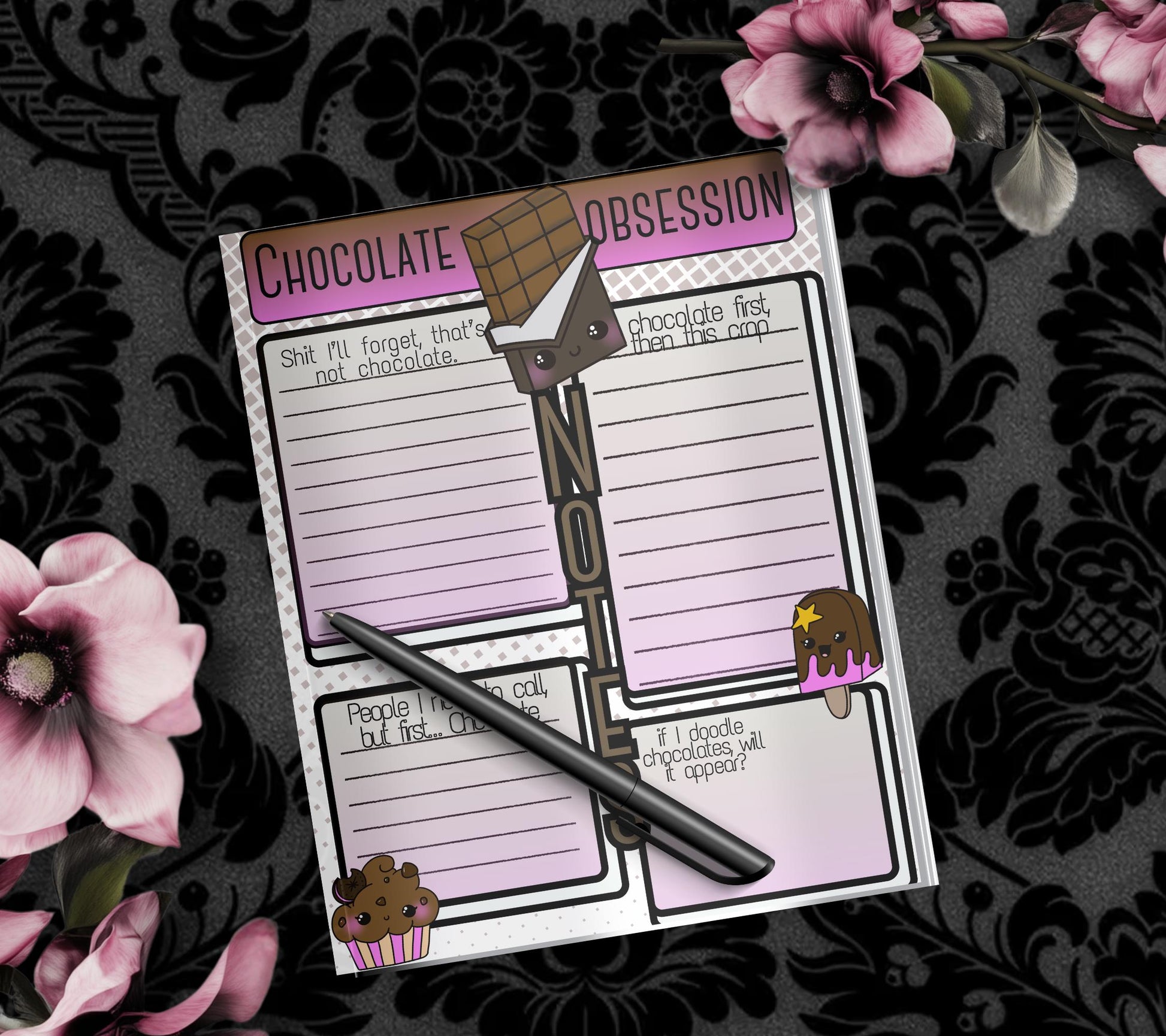 Sassy Kawaii Chocolate Notepad, Stationery for Taking Notes or Task Management, Perfect Personalized Birthday Gift For Chocolate Lovers