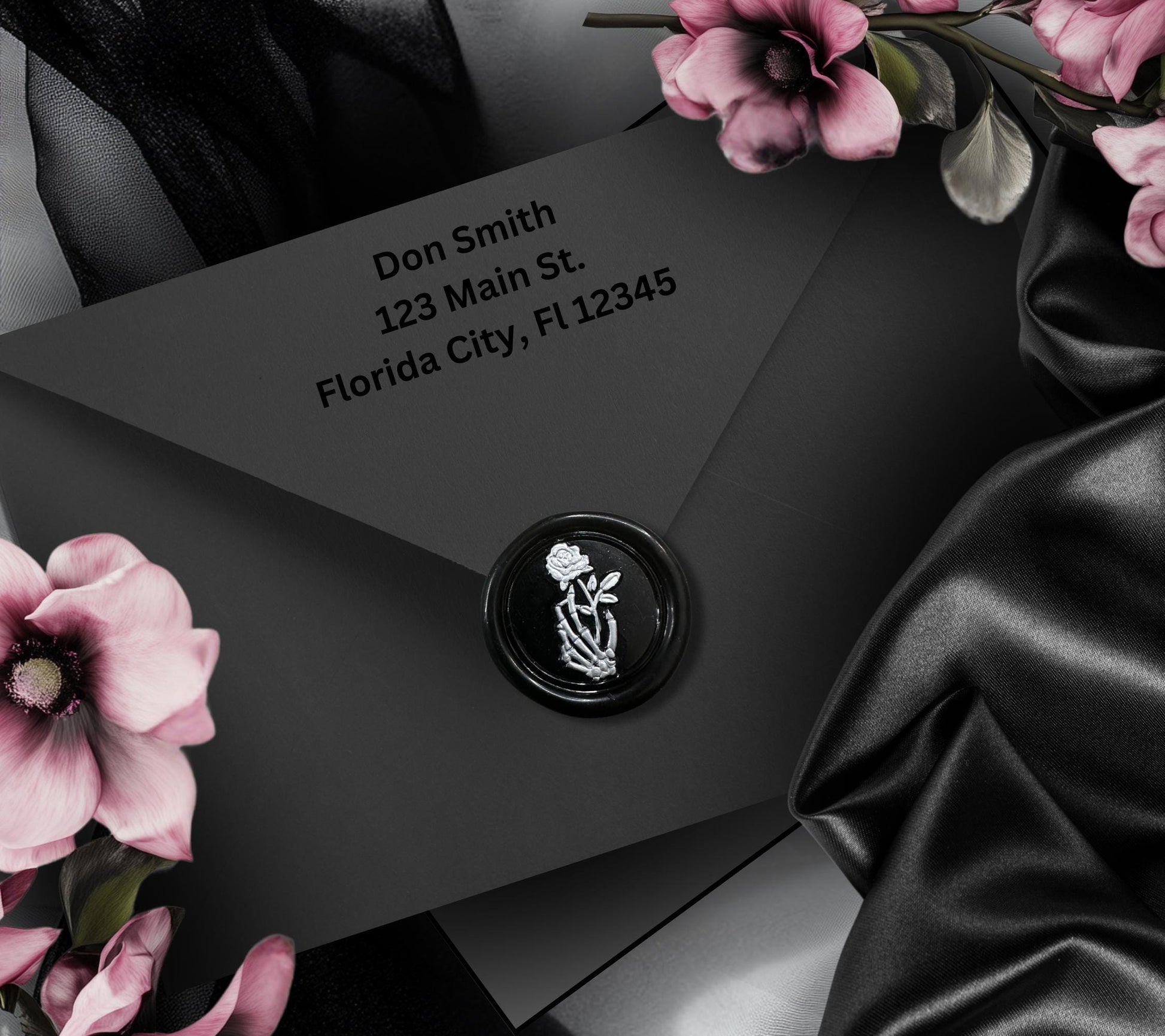 Skeleton Hand & Rose Wax Seal Sticker: Gothic Wedding Invitation Envelope Seal