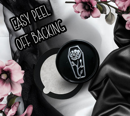 Coffin Rose Wax Seal Sticker – Gothic Soy Wax Seal, Hand-Poured for Envelopes, Gifts & Witchy Stationery