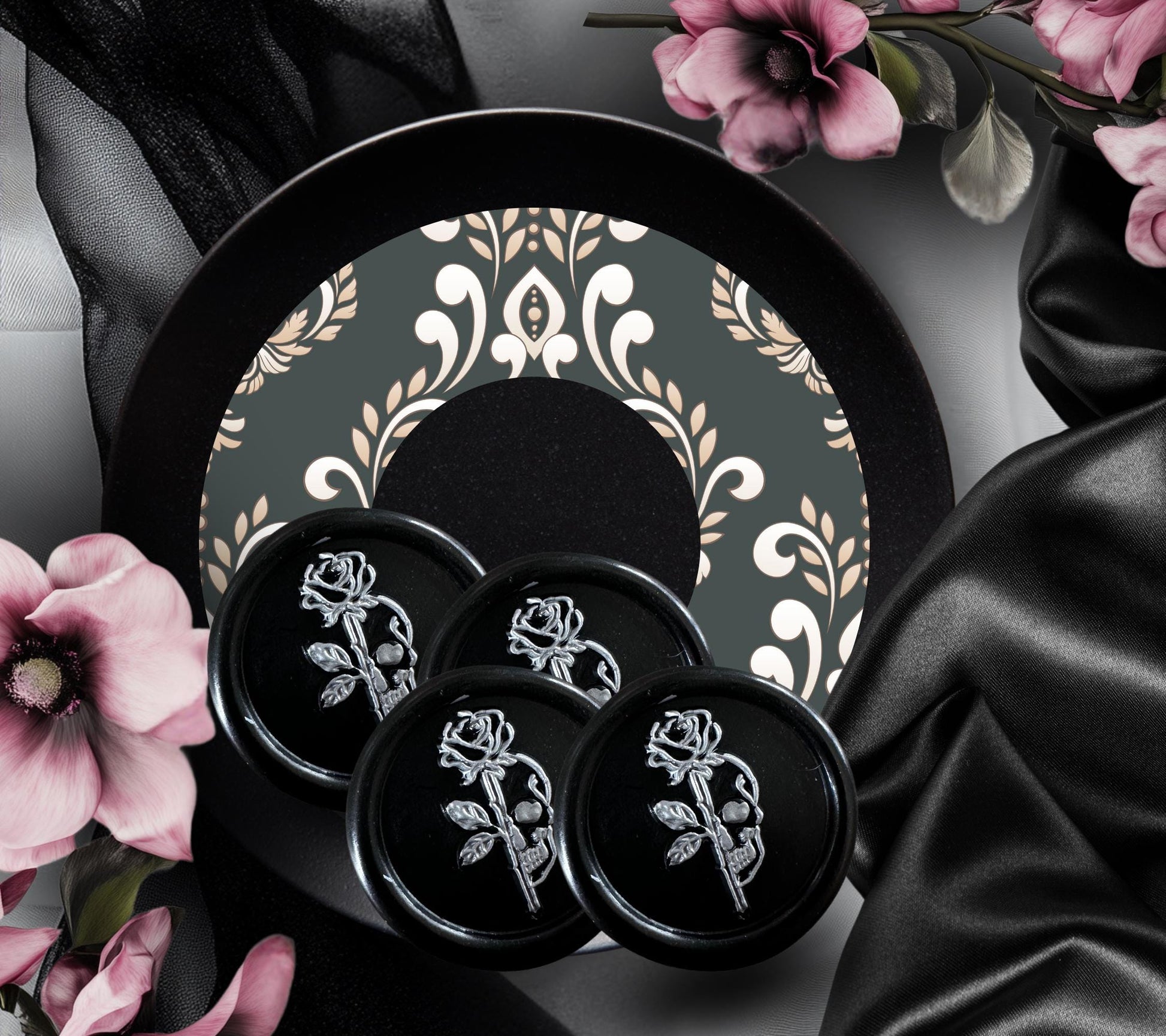 Half Skull Rose Wax Seal – Gothic Soy Wax Sticker for Letters, Journals, Gifts & Stationery