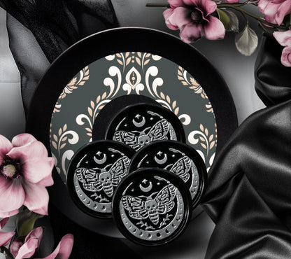 Skeleton Moth & Celestial Moon Gothic Soy Wax Seal Sticker, Handpoured Elegant Addition for Gothic Wedding Envelopes and Invitations