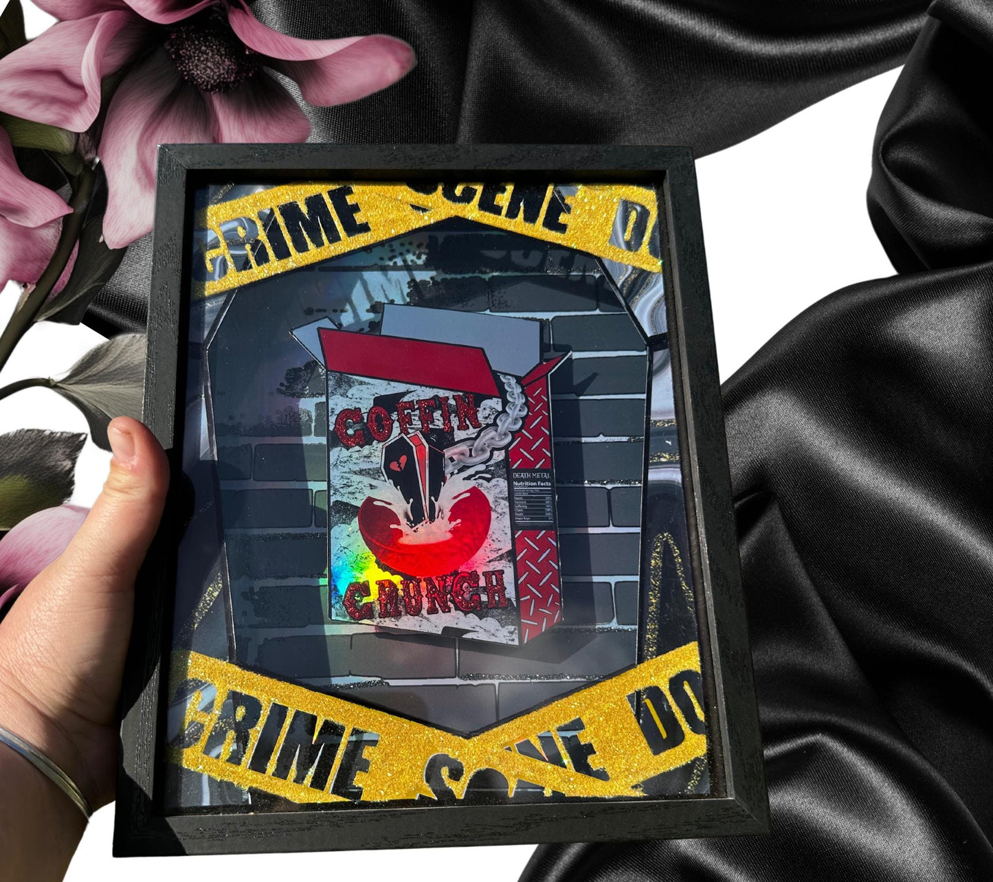 Coffin Crunch Cereal Killer Shadowbox, Unique Dark Academia Wall Decor, Perfect Art for a Gothic Living Space or Valentine’s Day