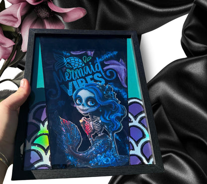 Gothic Caricature Skeleton Mermaid Shadowbox, Unique Dark Academia Wall Decor, Perfect Art for a Gothic Living Space