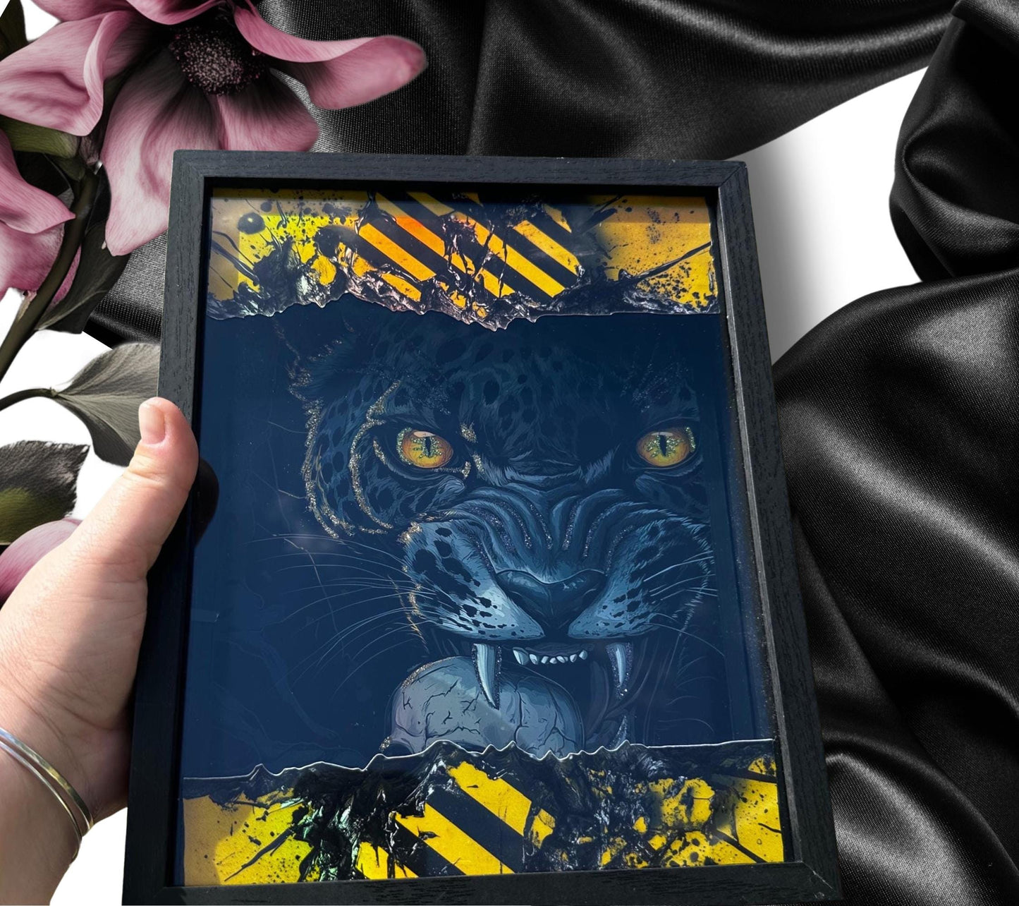 Gothic Black Leopard & Skull Shadowbox, Unique Dark Academia Wall Decor, Perfect Art for a Gothic Living Space