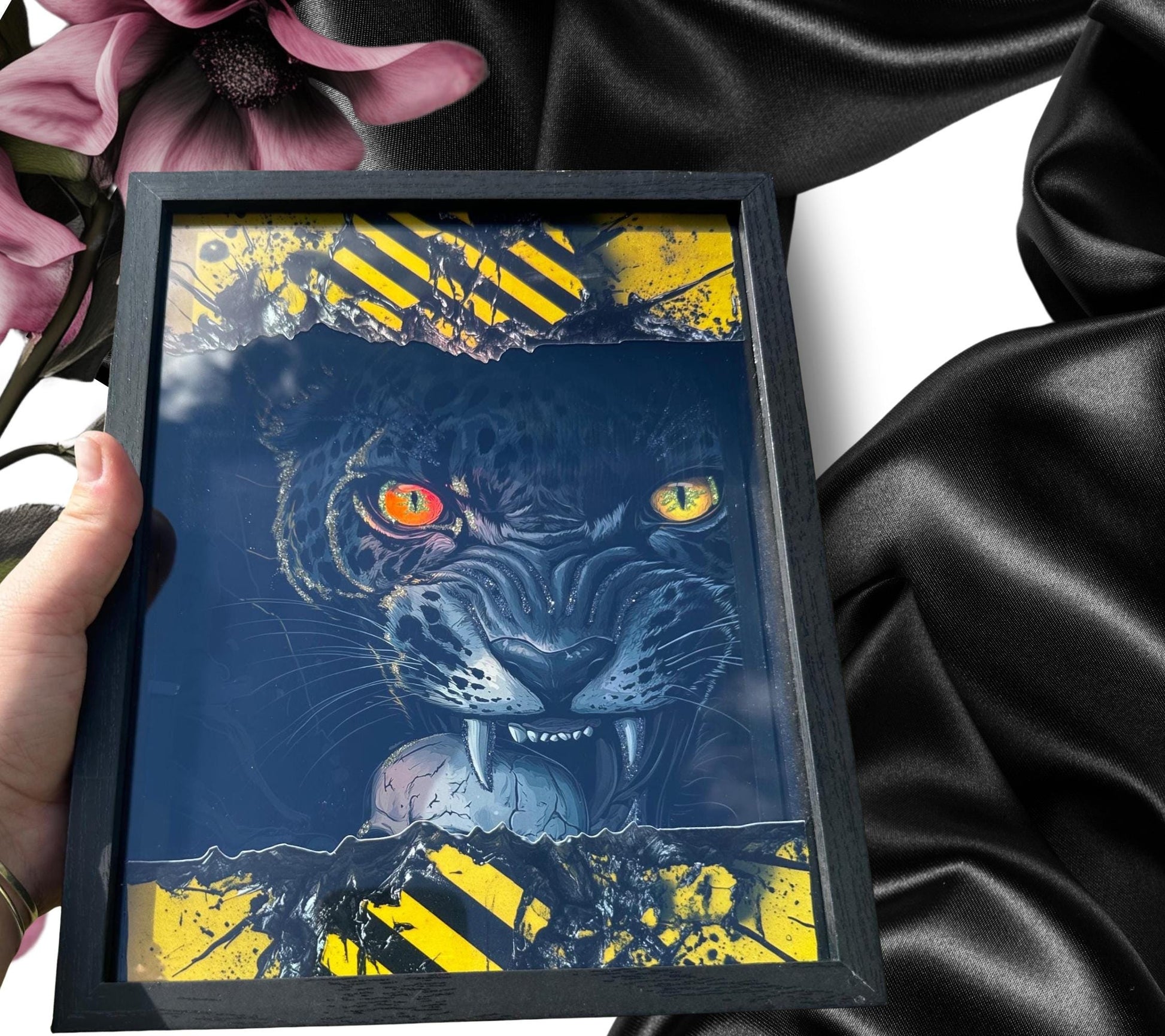 Gothic Black Leopard & Skull Shadowbox, Unique Dark Academia Wall Decor, Perfect Art for a Gothic Living Space