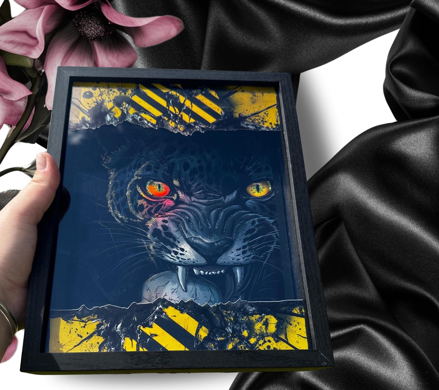 Gothic Black Leopard & Skull Shadowbox, Unique Dark Academia Wall Decor, Perfect Art for a Gothic Living Space