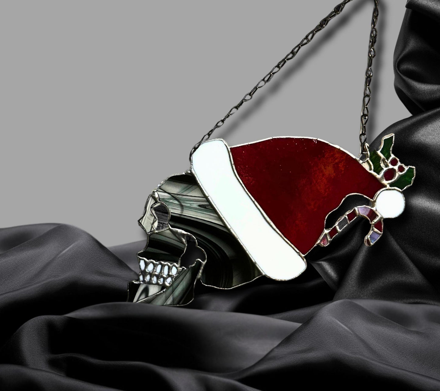 Stained Glass Santa Skull, Creepmas Gothic Home Decor
