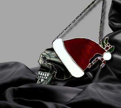 Stained Glass Santa Skull, Creepmas Gothic Home Decor