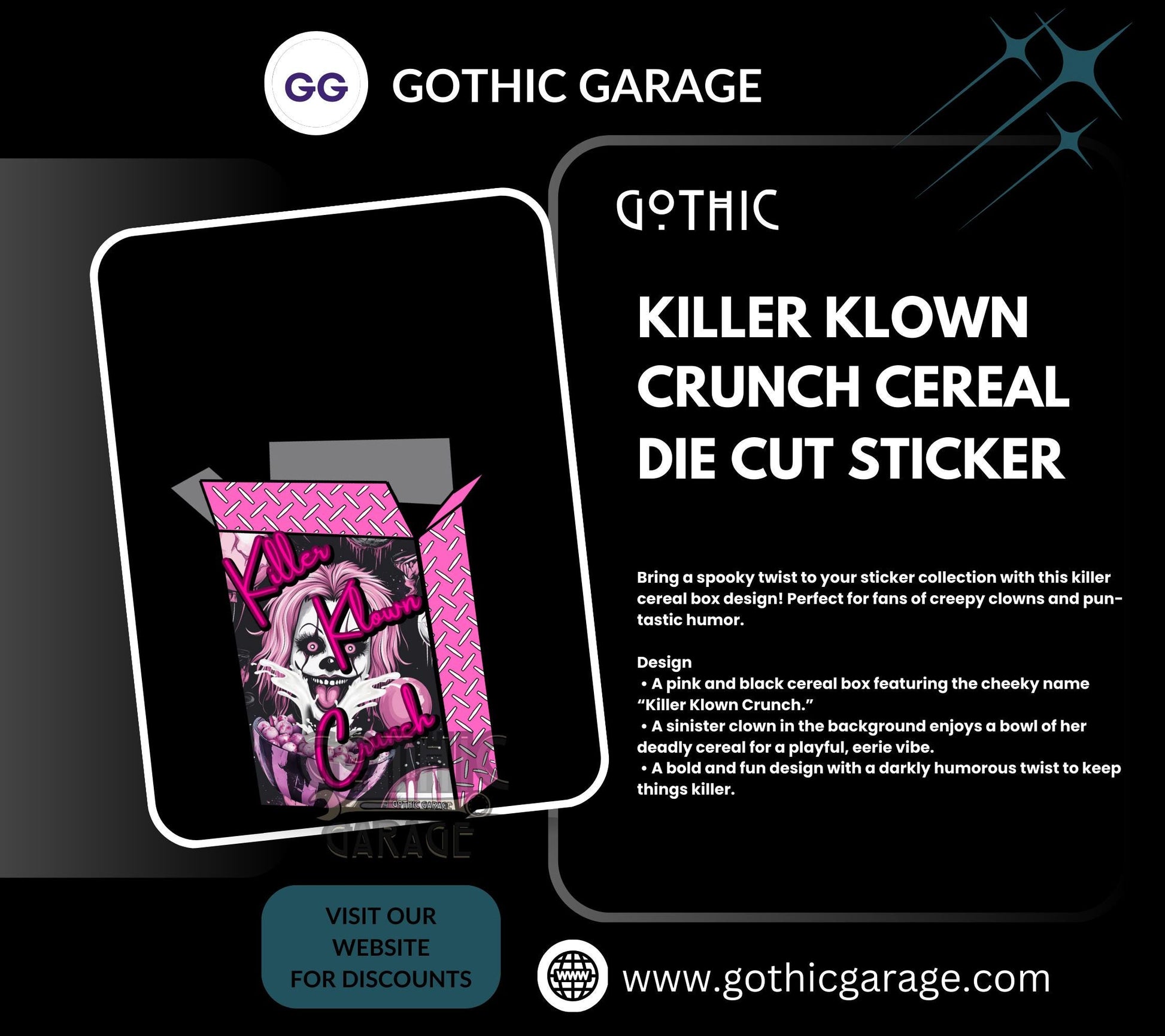 Killer Klown Crunch Cereal, Waterproof Die Cut Sticker, Choose Between Glossy or Holographic, Perfect to Add Fun to any Surface