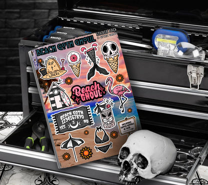 Beach Goth Ghoul Sticker Sheet – Where Spooky Meets Sunny - Perfect for Scrapbooking and Collecting