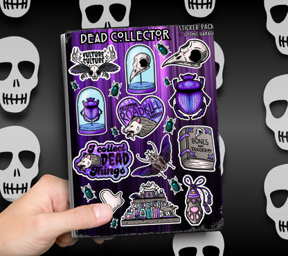 Gothic Dead Collector Sticker Sheet, Aesthetic Skulls, Oddities & Bugs - Perfect for Scrapbooking and Collecting