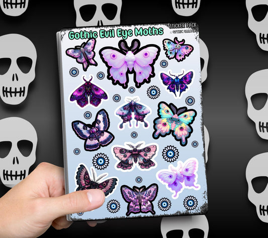 Gothic Evil Eye Moths Sticker Sheets for Collecting and Scrapbooking - High-Quality, Vibrant Designs, Perfect Budget Friendly Gifts