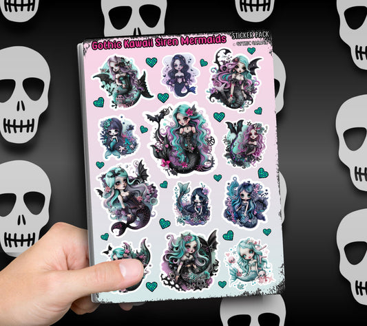 Gothic Kawaii Siren Mermaids Sticker Sheets for Collecting and Scrapbooking - High-Quality, Vibrant Designs, Perfect Budget Friendly Gifts