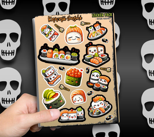 Cute Kawaii Sushi Sticker Sheets for Collecting and Scrapbooking - High-Quality, Vibrant Designs, Perfect Budget Friendly Gifts