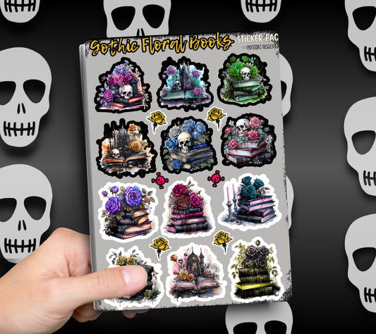 Gothic Floral & Skull Books Sticker Sheets for Collecting and Scrapbooking - High-Quality, Vibrant Designs, Perfect Budget Friendly Gifts