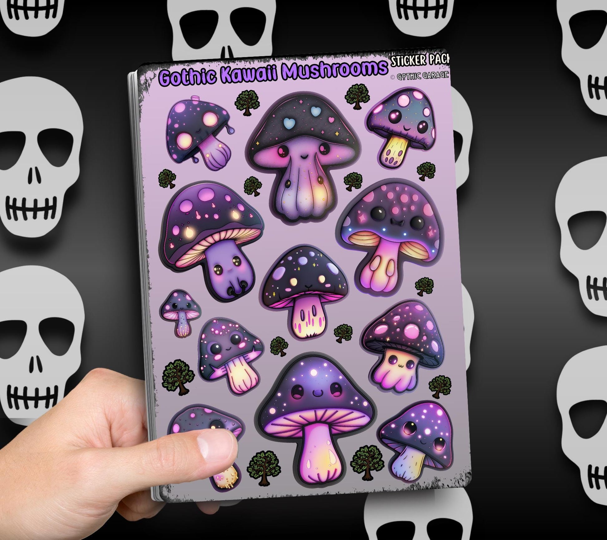 Gothic Kawaii Mushrooms Sticker Sheets for Collecting and Scrapbooking - High-Quality, Vibrant Designs, Perfect Budget Friendly Gifts