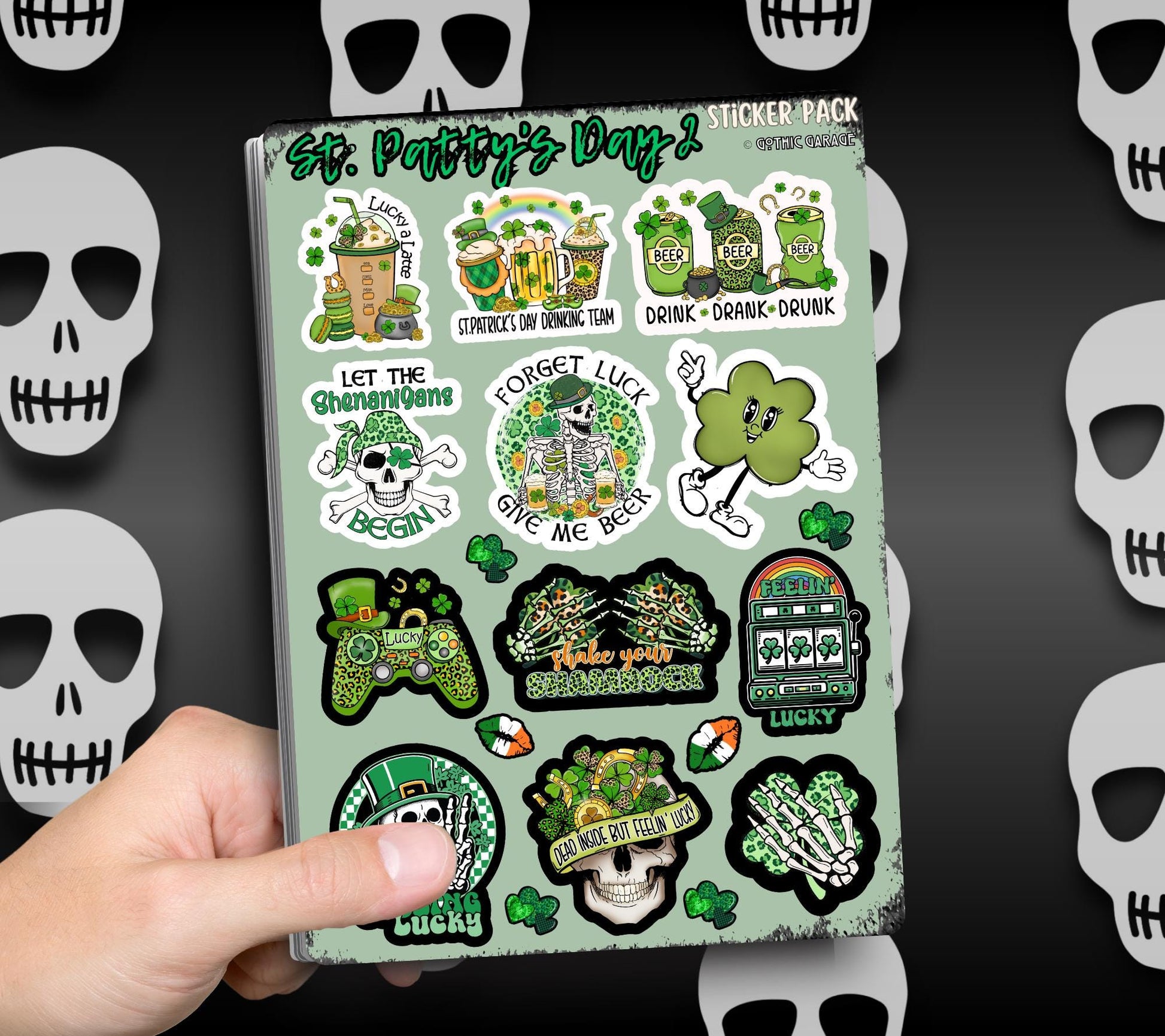 St. Patty’s Day Skeletons Sticker Sheets for Collecting and Scrapbooking - High-Quality, Vibrant Designs, Perfect Budget Friendly Gifts