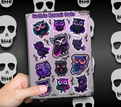 Gothic Kawaii Owls Sticker Sheets for Collecting and Scrapbooking - High-Quality, Vibrant Designs, Perfect Budget Friendly Gifts