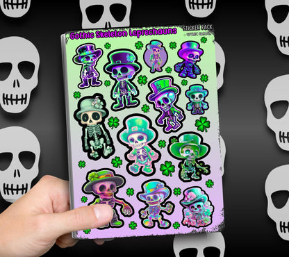 Gothic Kawaii Irish Skeletons Sticker Sheets for Collecting and Scrapbooking - High-Quality, Vibrant Designs, Perfect Budget Friendly Gifts