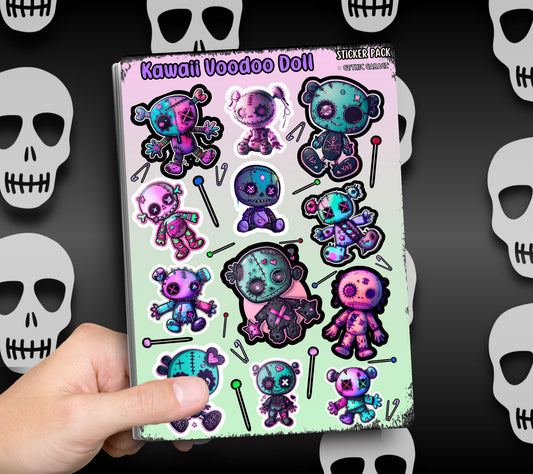 Gothic Kawaii Voodoo Dolls Sticker Sheets for Collecting and Scrapbooking - High-Quality, Vibrant Designs, Perfect Budget Friendly Gifts