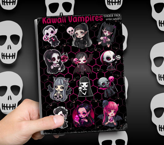 Gothic Kawaii Vampires Sticker Sheets for Collecting and Scrapbooking - High-Quality, Vibrant Designs, Perfect Budget Friendly Gifts