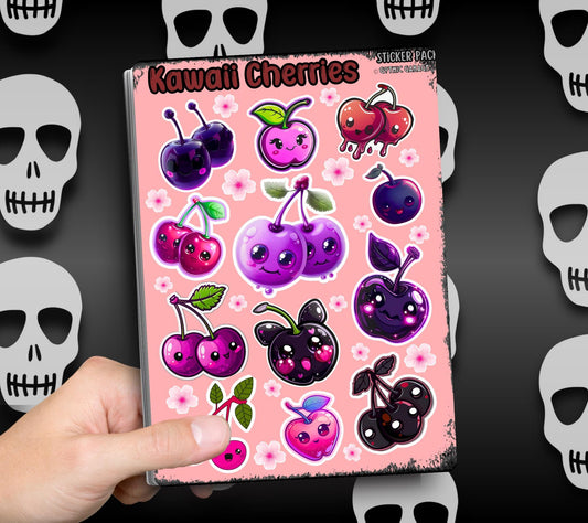 Kawaii Cherries Sticker Sheets for Collecting and Scrapbooking - High-Quality, Vibrant Designs, Perfect Budget Friendly Gifts