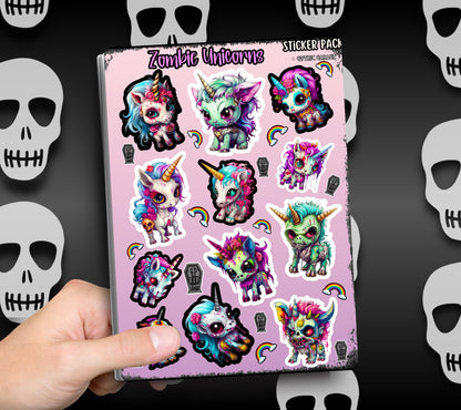 Toxic Unicorn Zombies Sticker Sheets for Collecting and Scrapbooking - High-Quality, Vibrant Designs, Perfect Budget Friendly Gifts