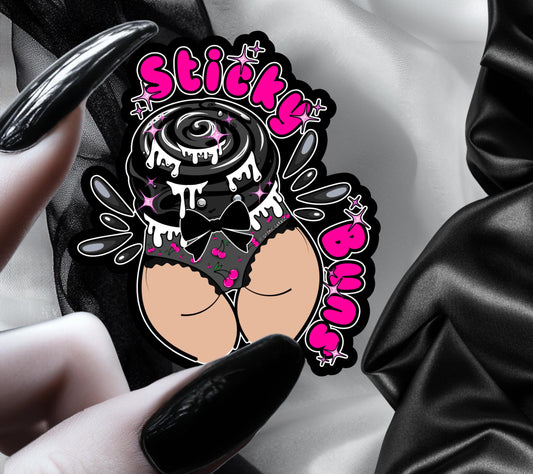 Naughty Goth Sticky Buns, Waterproof Die Cut Sticker, Choose Between Glossy or Holographic, Perfect to Add Fun to any Surface