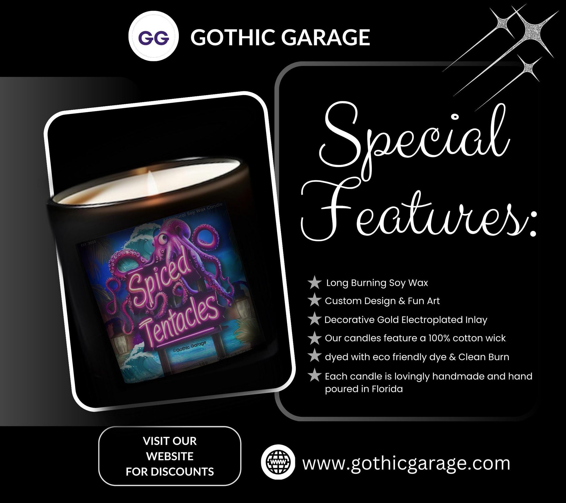 Spicy Tentacles Gothic Candle, Unique & Eco Friendly Gift Idea, Blending Goth Art with Luxurious Scents