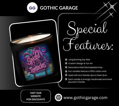 Spicy Tentacles Gothic Candle, Unique & Eco Friendly Gift Idea, Blending Goth Art with Luxurious Scents