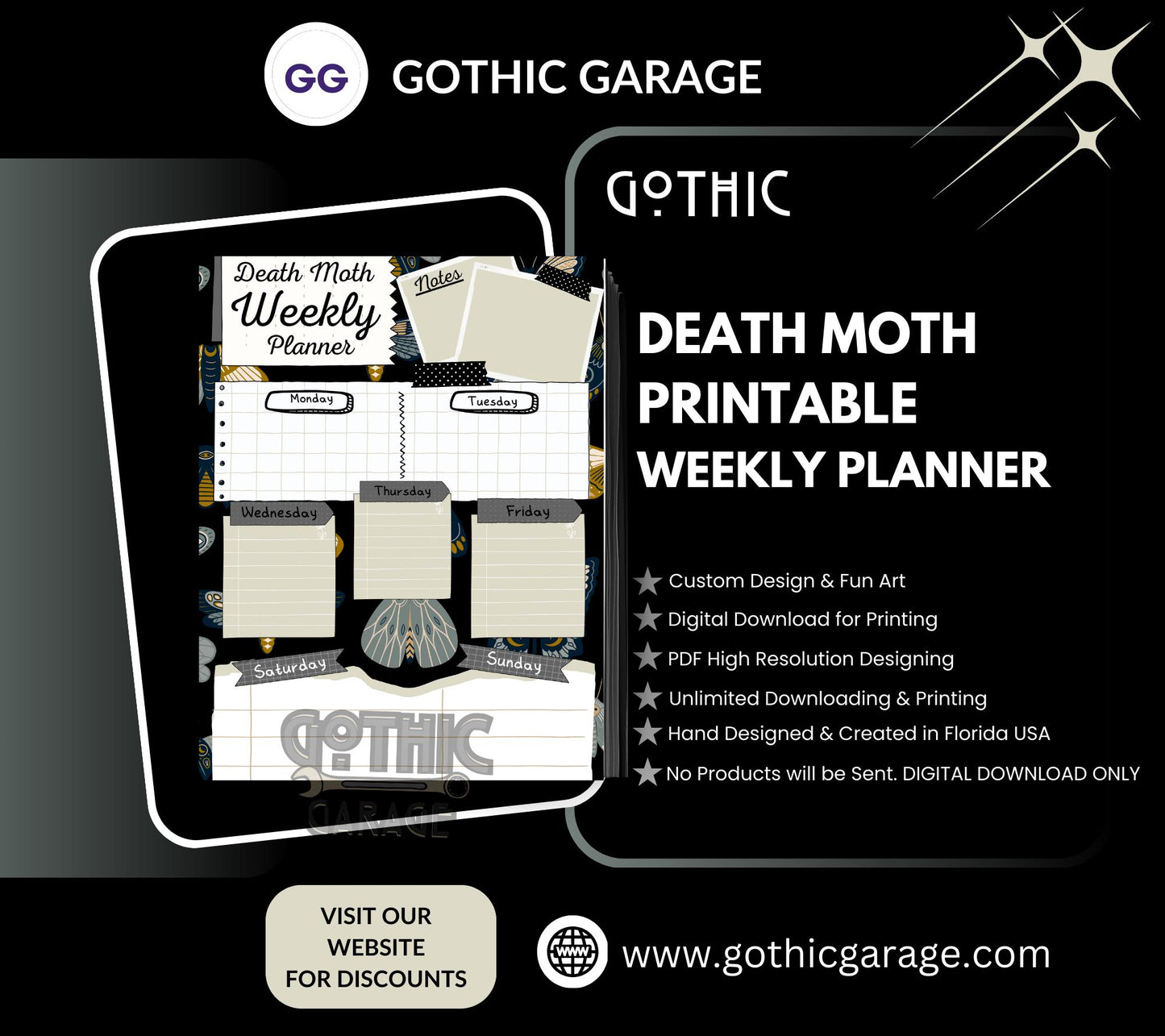 Printable Death Moth Weekly Planner – Download & Organize Your Week with Gothic Elegance