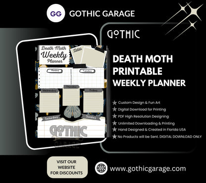 Printable Death Moth Weekly Planner – Download & Organize Your Week with Gothic Elegance