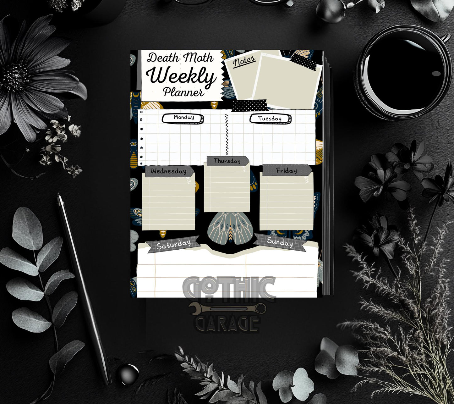 Printable Death Moth Weekly Planner – Download & Organize Your Week with Gothic Elegance