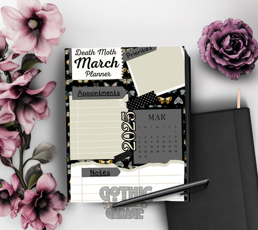 Printable Death Moth 2025 Yearly Planner – Download & Organize Your Months with Gothic Elegance