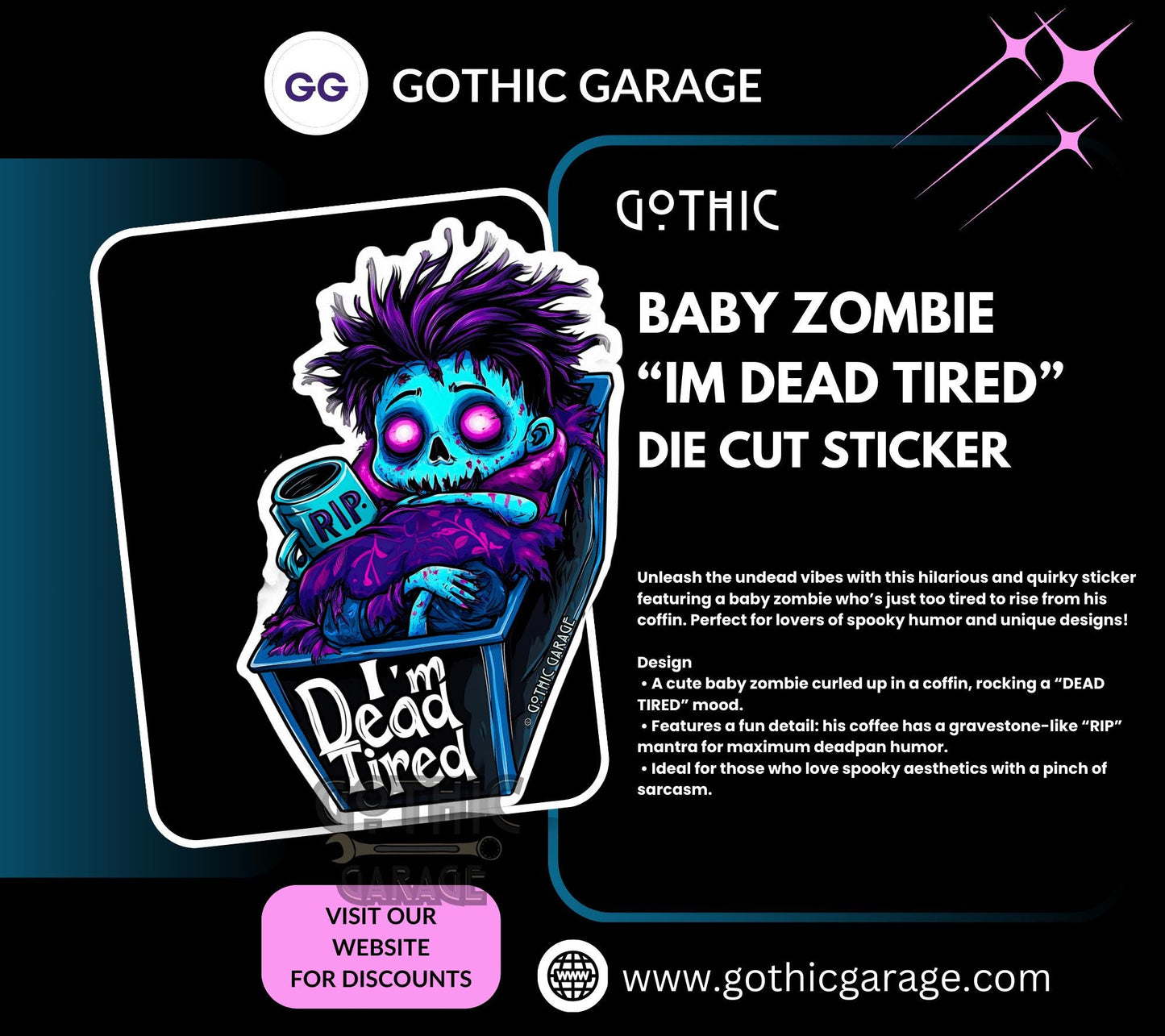 Baby Zombie Waterproof Die Cut Sticker, Choose Between Glossy or Holographic, Perfect to Add Fun to any Surface