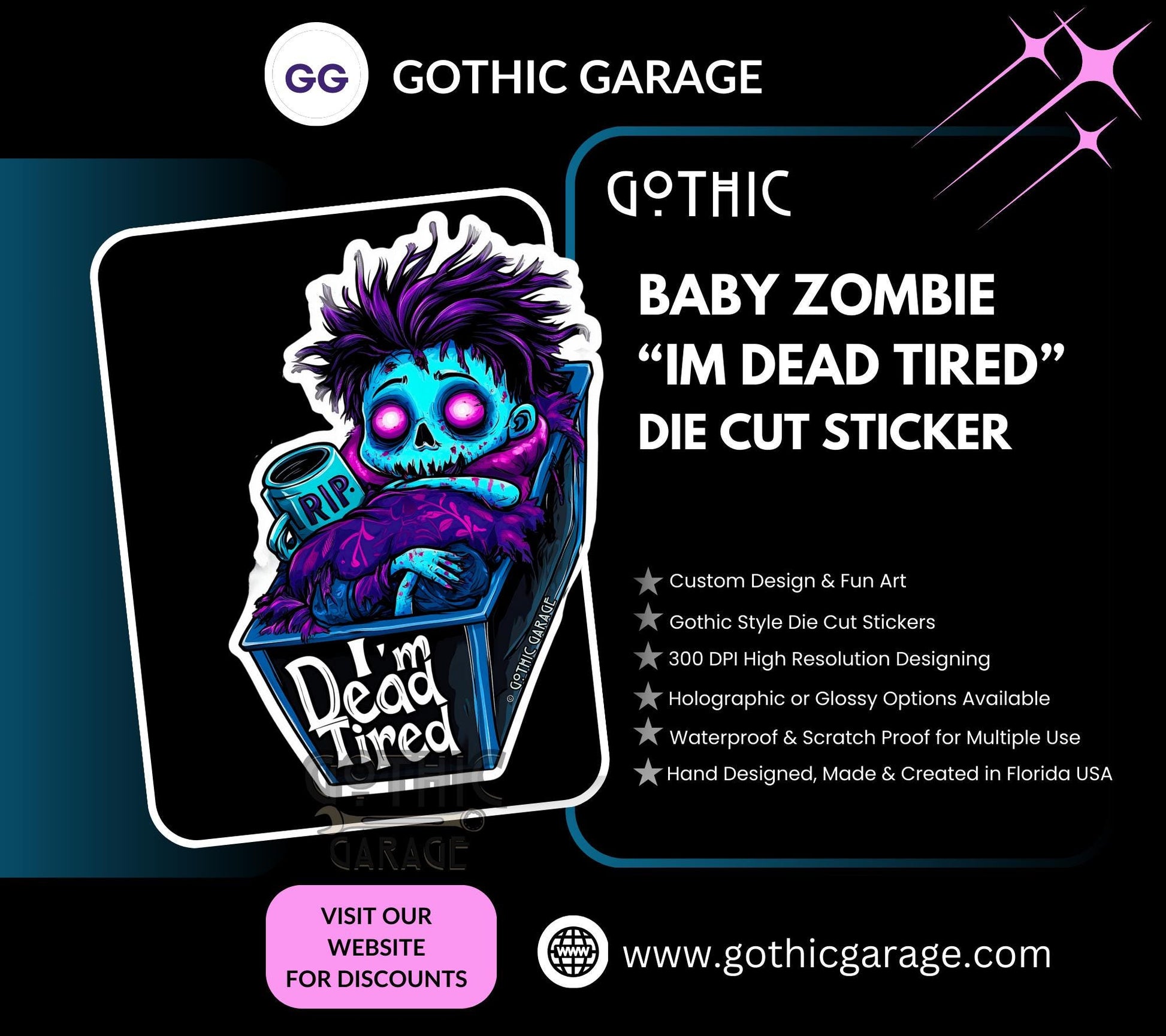 Baby Zombie Waterproof Die Cut Sticker, Choose Between Glossy or Holographic, Perfect to Add Fun to any Surface