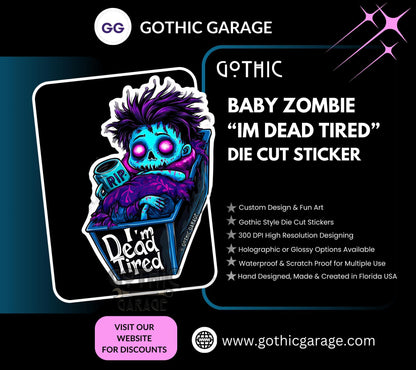 Baby Zombie Waterproof Die Cut Sticker, Choose Between Glossy or Holographic, Perfect to Add Fun to any Surface