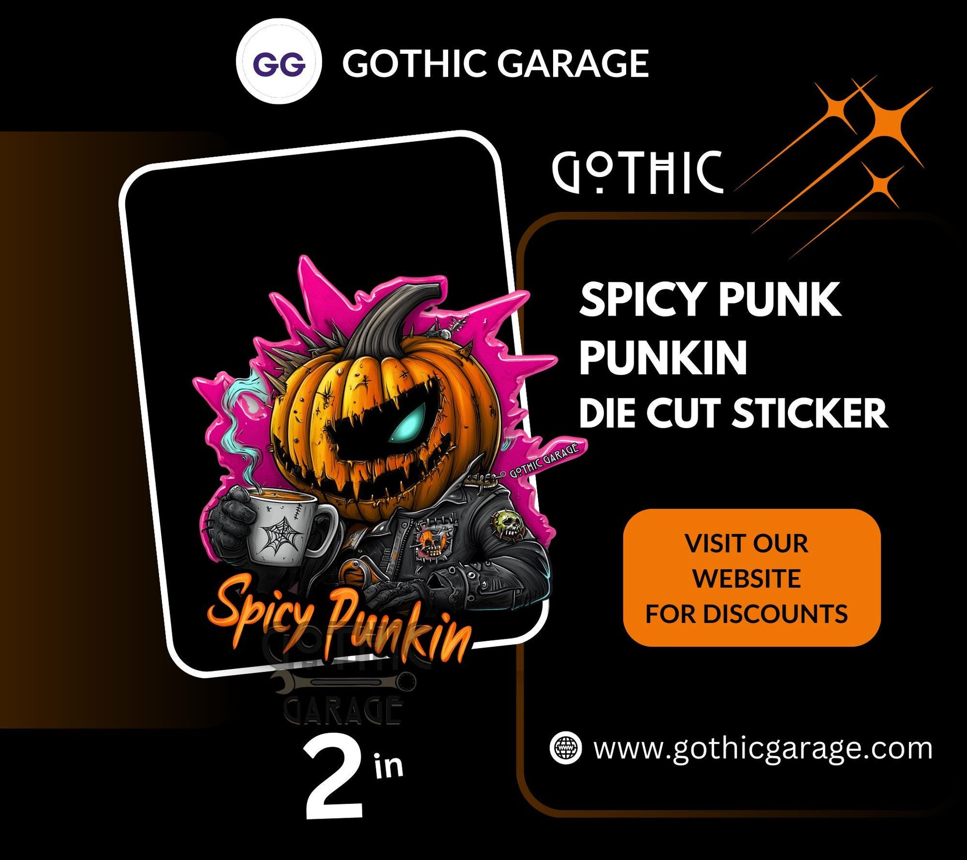 Punk Rock Spicy Punkin Waterproof Die Cut Sticker, Choose Between Glossy or Holographic, Perfect to Add Fun to any Surface