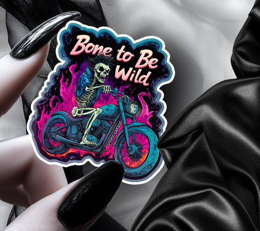 Motorcycle Skeleton Waterproof Die Cut Sticker, Choose Between Glossy or Holographic, Perfect to Add Fun to any Surface