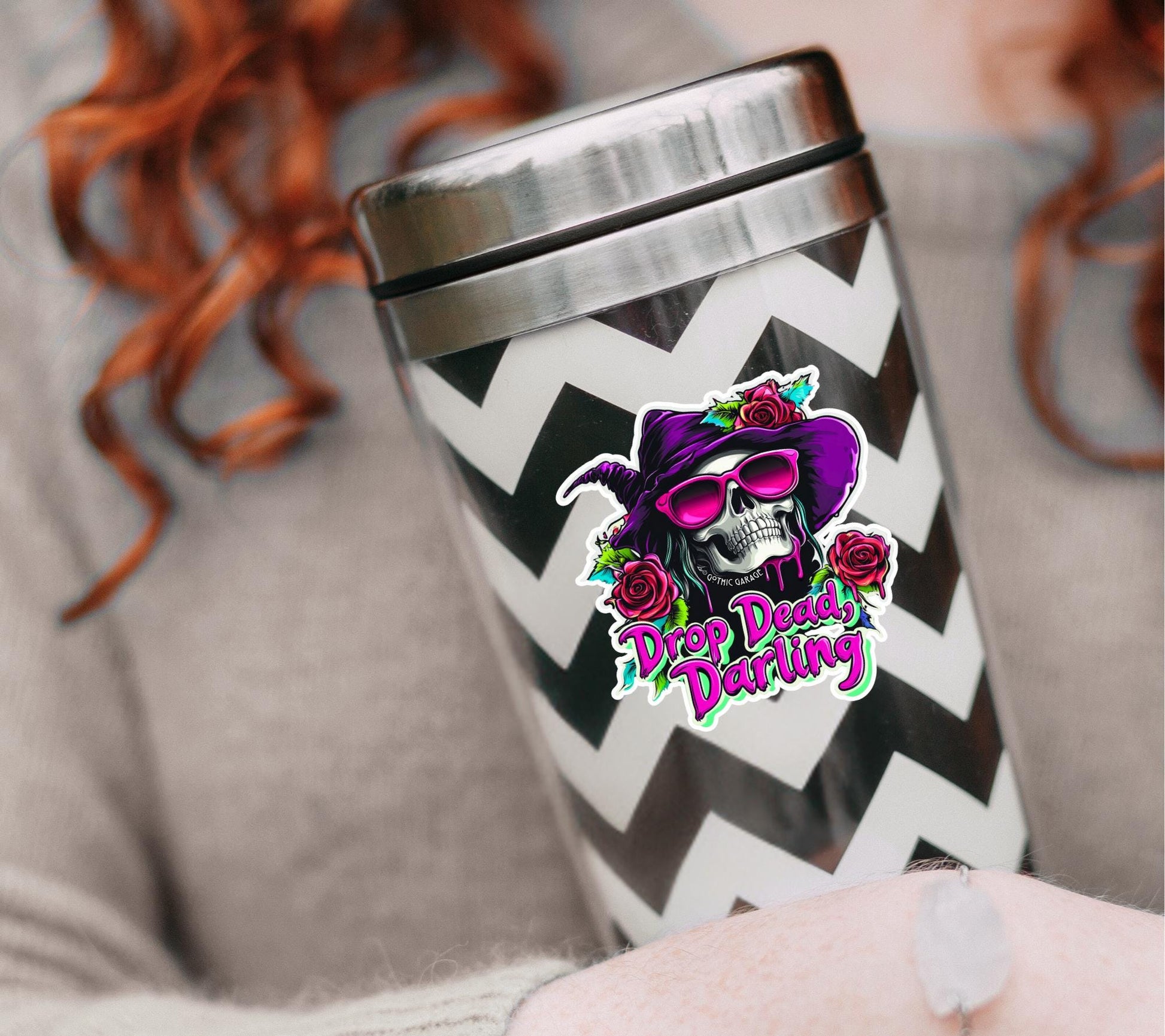 Sassy Witch Skeleton Waterproof Die Cut Sticker, Choose Between Glossy or Holographic, Perfect to Add Fun to any Surface