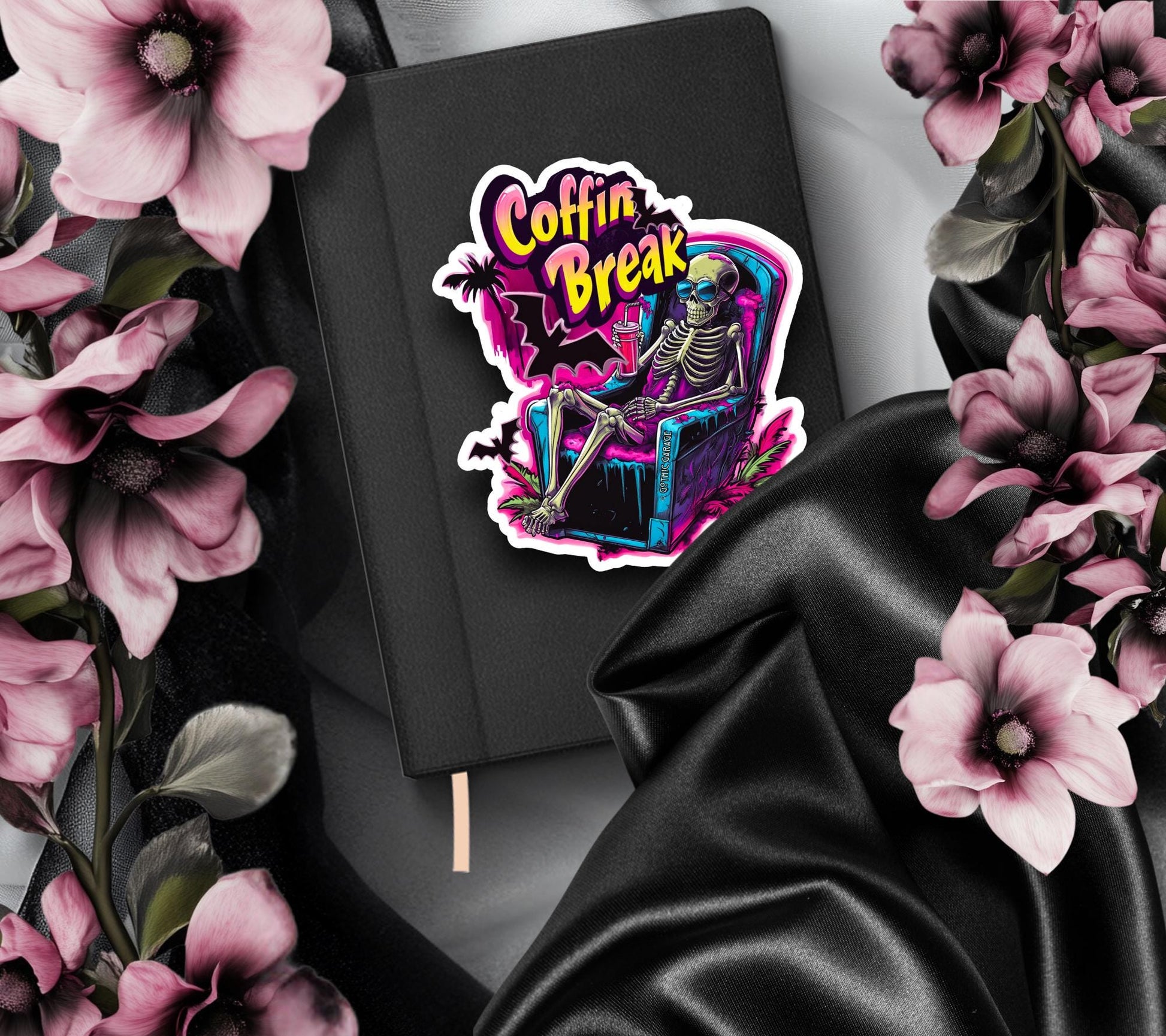 Coffin Break Skeleton Waterproof Die Cut Sticker, Choose Between Glossy or Holographic, Perfect to Add Fun to any Surface