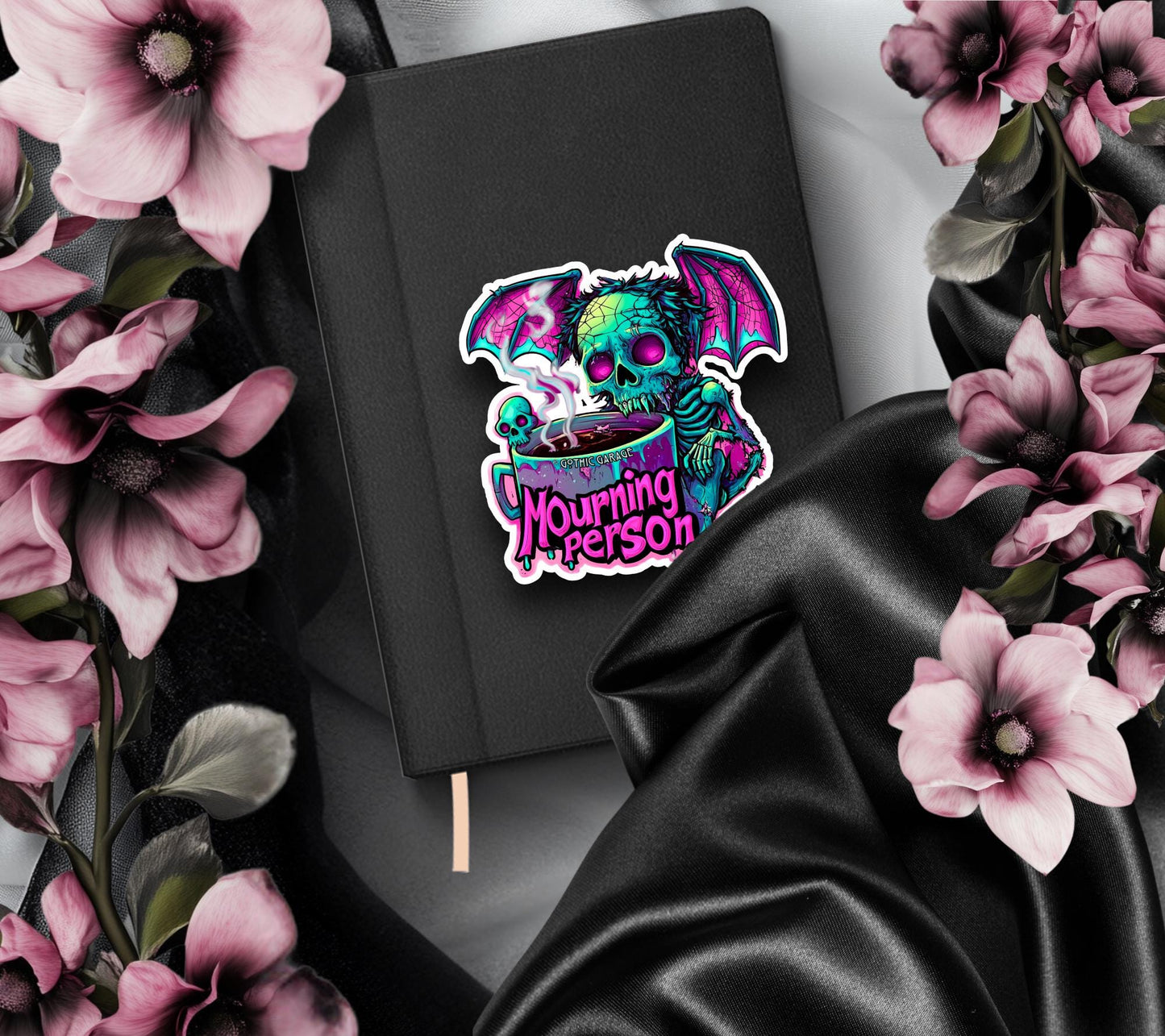 Mourning Skeleton Ghoul Waterproof Die Cut Sticker, Choose Between Glossy or Holographic, Perfect to Add Fun to any Surface