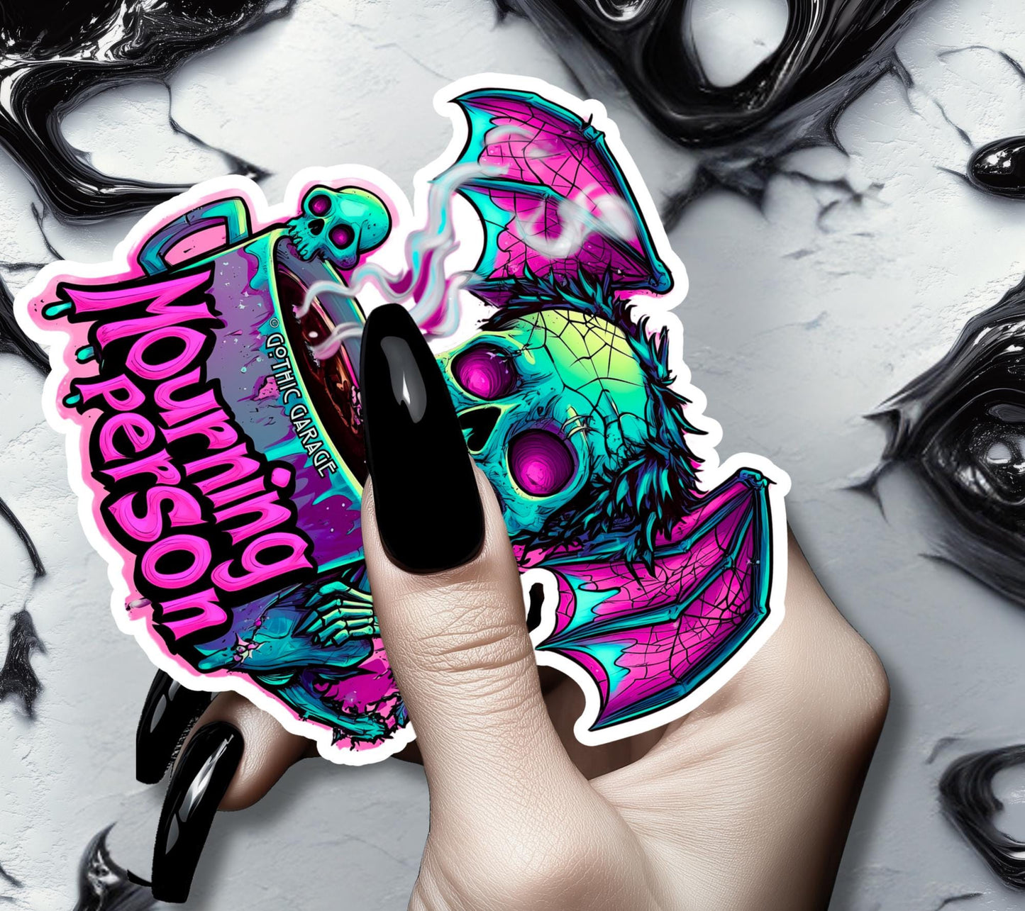 Mourning Skeleton Ghoul Waterproof Die Cut Sticker, Choose Between Glossy or Holographic, Perfect to Add Fun to any Surface