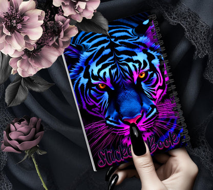 Neon Tiger Reusable Sticker Book, Personalized Waterproof Album and Kid Friendly Design