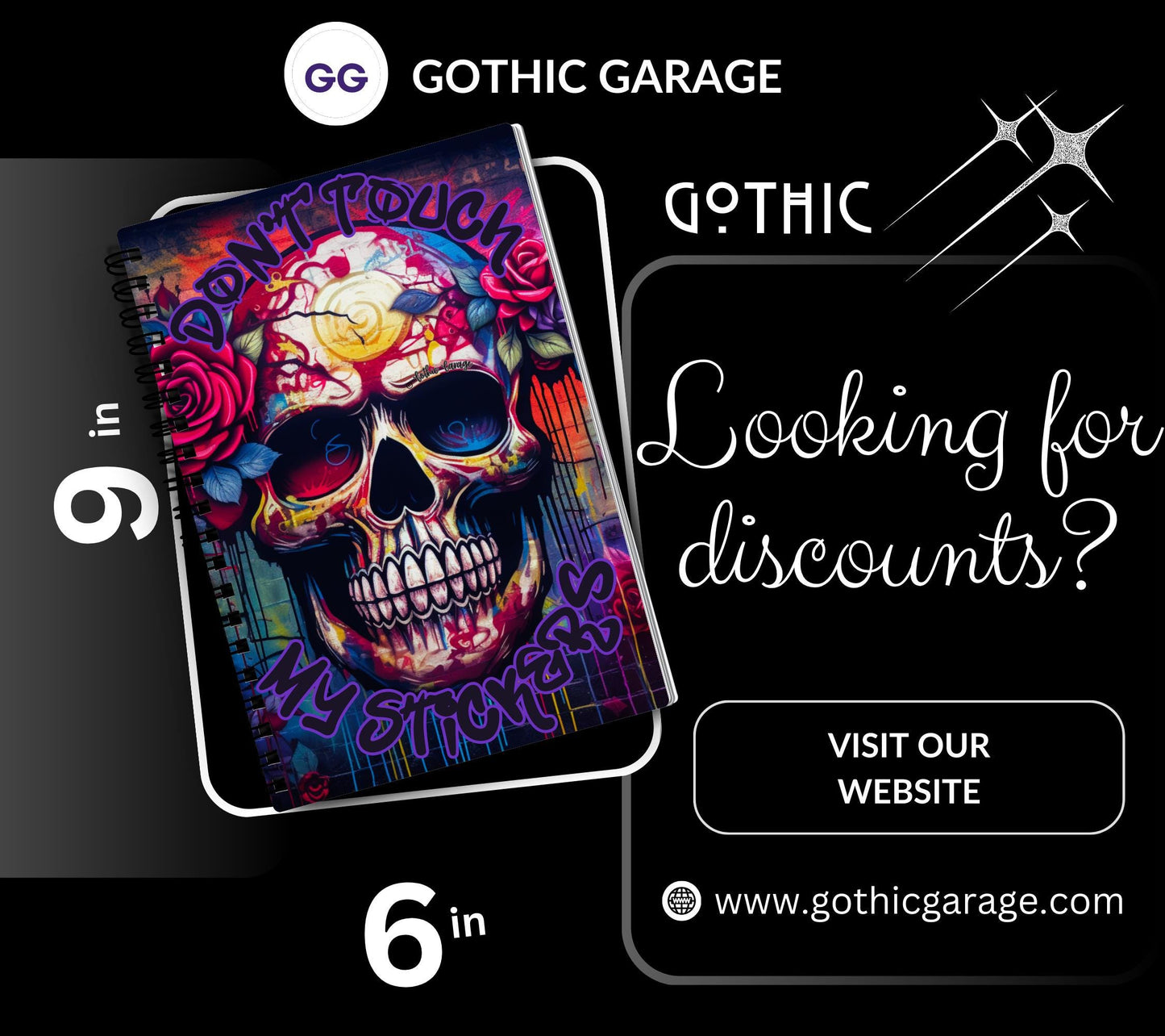 Goth Painted Skull Reusable Sticker Book, Gothic Vibe Sticker Album, Perfect Gift to Personalize for Goth Lovers & Sticker Collectors